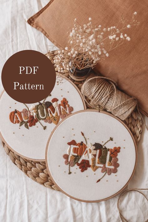 This listing is for a PDF pattern. No physical item will be mailed to you This listing is for a step by step PDF embroidery pattern of the word autumn and fall. The word is surrounded by flowers and leaves. Please note that you need PDF reader on your device to open the files. After your purchase you will receive an email with the PDF files to download. You can also access the downloads after purchase on your Etsy purchases page. This PDF file includes: - Material list - 19cm/7.4" pattern design Autumn Embroidery, Fall Embroidery, Modern Hand Embroidery Patterns, Fall Embroidery Designs, Modern Hand Embroidery, Embroidery Letters, Pattern Modern, Letter Embroidery, Hand Embroidery Art