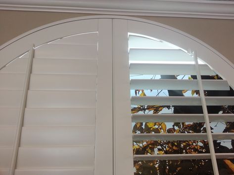 Arched Window, Bay Windows & Skylight Shutters Half Moon Window Covering, Moon Window Covering, Half Moon Window Covering Ideas, Arched Shutters, Half Moon Window, 3 Blind Mice, Bay Window Shutters, Moon Window, Expensive Decor