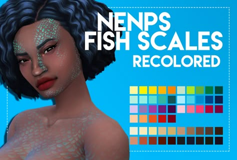 Nenps Fish Scales Recolor I recolored these darn good looking fish scales because I needed them for my gameplay, but I thought I’d share them with you humans too!  Important info:  - The tattoo version is required for all the others packages to... Sims 4 Mermaid Cc Scales, Sims 4 Cc Mermaid Gills, Sims 4 Custom Content Skin Details, Mermaid House Sims 4, Sims 4 Mermaid Cc, Los Sims 4 Mods, Mermaid Skin, Makeup Cc, Sims 4 Mm Cc