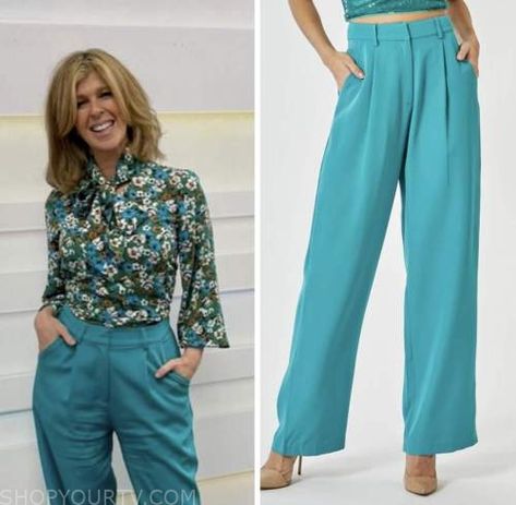 Teal Trousers Outfit, Teal Trousers, Trousers Outfit Ideas, Green Trousers Outfit, Trousers Outfit, Kate Garraway, Where To Buy Clothes, Trouser Outfit, Good Morning Britain