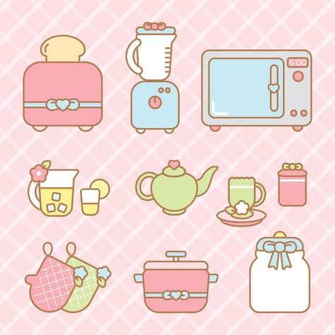 Premium Vector | Cute kawaii kitchen set Paper Kitchen Set, Paper Doll Kitchen, Kawaii Kitchen, Kitchen Elements, Paper Kitchen, Hello Kitty Kitchen, Paper Doll Printable Templates, Paper Duck, Paper Dolls Clothing