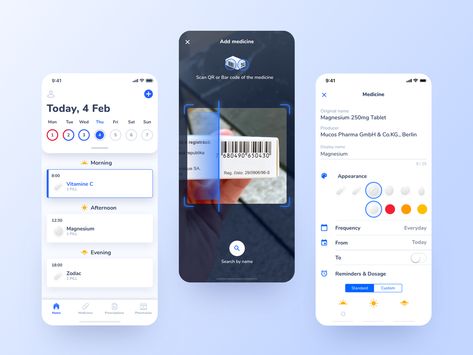 Medicine Reminder App, Qr Code App, Scan App, Medical App, Card Ui, Scanner App, Medication Management, Ui Design Inspiration, App Ui Design