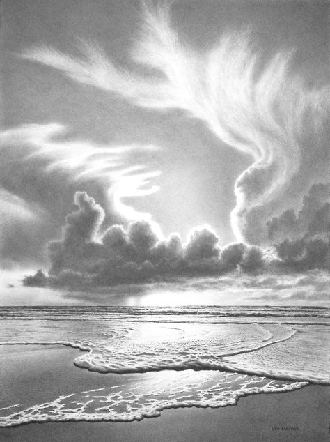 Seascape drawings by Lee Mothes — Oceans and Dreams Night Sky Drawing, Sky Drawing, Drawing Sky, Dream Painting, Ocean Surf, Sky Pictures, Ocean Wall Art, Ocean Print, Coastal Landscape