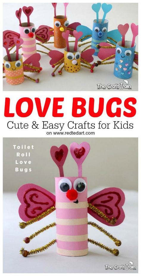 LOBE BUGS!! Oh my, what an adorable Toilet Paper Roll craft for Valentines Day. Preschoolers and Kids will love to make these super duper cute Love bugs for their friends #Valentines #valentinesday #preschool #lovebugs #love #toiletpaperrolls Craft For Valentines Day, Bug Craft, Toilet Paper Roll Craft, Roll Craft, February Crafts, Easy Valentine Crafts, Valentine's Day Crafts For Kids, Preschool Valentines, Bug Art