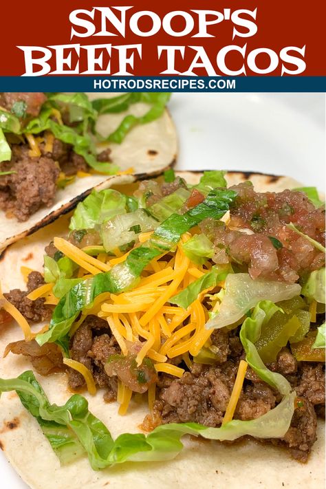 A simple Beef Tacos recipe from Celebrity Snoop Dogg. Super easy to make using simple ingredients. Makes a great beginner recipe. Snoop Dogg's Recipes, Snoop Dogg Cookbook Recipes, Snoop Dog Recipes, Snoop Dogg Recipe, Taco Bueno, Asian Stir Fry Recipe, Cookbook Club, Hispanic Recipes, Beef Tacos Recipes