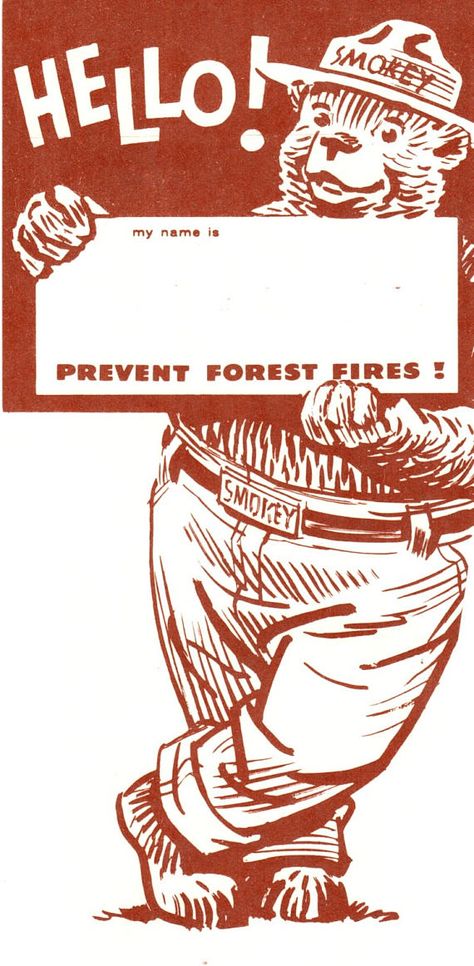 Smokey The Bear Hello! Prevent Forest Fires Bookmark 1960's Vintage Bullet Journal Month, Smokey The Bears, Bear Crafts, Mid Century Illustration, Vintage Camping, Book Projects, Room Posters, Graphic Poster, Vintage Ads