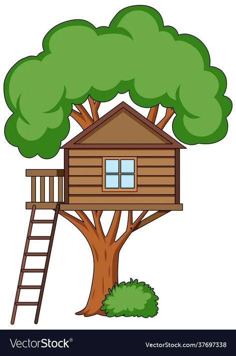 Tree with house cartoon style isolated vector image Tree House Drawing Easy, Tree House Drawing Simple, Tree House Drawing For Kids, Tree House Cartoon, Diy Coin Bank, Family Tree House, Chores For Kids By Age, Tree House Drawing, Simple House Drawing