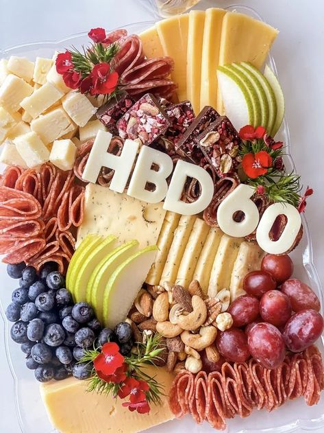 16 Beautiful Birthday Charcuterie Boards » Lady Decluttered Dad Charcuterie Board, Birthday Charcuterie, Charcuterie Board Meats, Lady Decluttered, Cheese Trays, 54th Birthday, Fruit Display, Charcuterie Inspiration, Party Trays