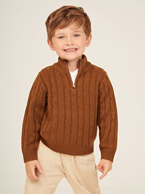 Free Returns ✓ Free Shipping On Orders $49+ ✓. SHEIN BASICS Toddler Boys Quarter Zip Cable Knit Sweater- Toddler Boy Sweaters at SHEIN. Little Boy Fall Outfits, Boy Sweater Outfit, Holiday Fits, Toddler Boy Sweater, Shein Basics, Colorful Clothing, Boys Fall Outfits, Kids Closet, Boys Outfits