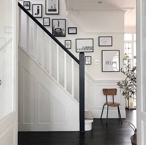 20 Clever hallway, stairs and landing ideas you need to see | Fifi McGee | Interiors + Renovation Blog Stairs And Landing Ideas, Small Hallway Decorating, Hallway Stairs And Landing, Stair Landing Decor, Stairs And Hallway Ideas, Landing Decor, Stair Paneling, Landing Ideas, Stairs Renovation