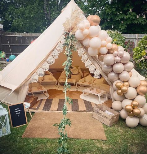 Boho Chic bell tent | Bell Tents Bell Tent Glamping, Glamping Birthday Party, Boho Tent, Glamping Birthday, Bell Tents, Glamping Party, Teepee Party, Boho Princess, Sleepover Birthday Parties