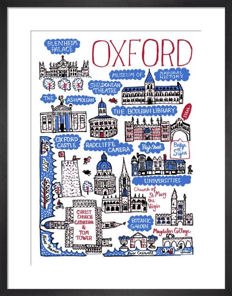 Cityscape Drawing, University Of Oxford, Blenheim Palace, Large Art Prints, Illustrated Map, Whimsical Illustration, St Mary, City Art, Mini Art