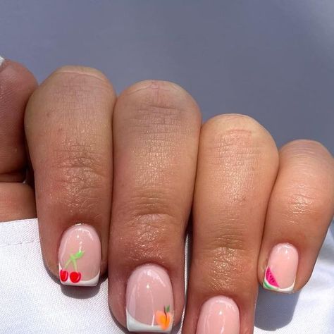 Fruit Biab Nails, Biab Designs Ideas Short, Holiday Biab Nails, Summer Biab Nails, Biab Designs, Fruity Nails, Biab Nail, Almond Nails Pink, Biab Nails