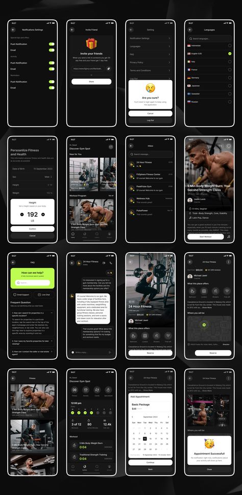 Gym App UI Kit Workout Tracker App, Gym Pack, Profile App, Gym App, Gym Trainer, Tracking App, Fitness App, Gym Design, Best Gym