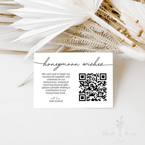 Minimalist Honeymoon Wishes Insert Card, Honeymoon Fund QR Code Card, Venmo Honeymoon Fund, Honeymoon Fund Card, Wedding Insert Card by BlushRoseEvents on Etsy Honeymoon Fund Wording, Tropical Locations, Honeymoon Wish, Wedding Moodboard, Honeymoon Fund, Word Fonts, Dream Wedding Ideas Dresses, Card Wedding, Wedding Mood Board