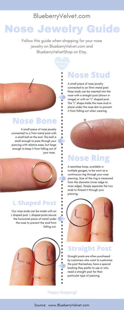 Nose Jewelry Style Guide | Visual.ly Guide Infographic, Jewelry Guide, Tiny Nose Studs, Cute Nose Piercings, Faux Nose Ring, Jewelry Style Guide, Diamond Nose Stud, Tragus Jewelry, Piercings For Girls