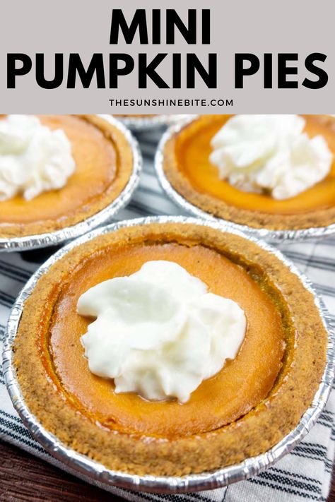 Mini Pumpkin Pies With Graham Cracker, Pumpkin Pie Individual, No Bake Mini Pumpkin Pie, Personal Pumpkin Pies, Mini Pumpkin Pies Graham Cracker Crust, Individual Pumpkin Pies, Mini Pumpkin Pie Recipe, Pumpkin Pie Tarts, Individual Pumpkin Pie