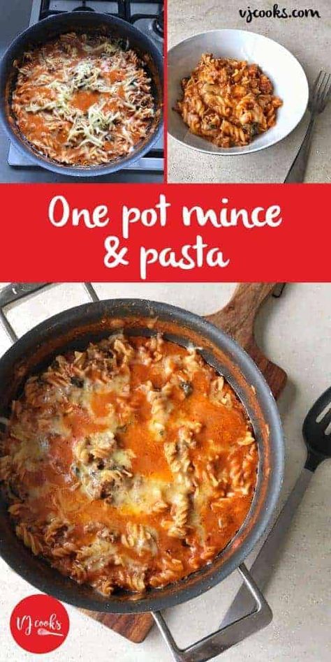 A delicious and easy one pot mince and pasta meal perfect for mid-week. Family friendly, both kids and adults alike can enjoy this cheesy pasta dish made with everyone's favourite, beef mince. Ready in less than 30 minutes, this meal is a firm family favourite. #pastadinner #midweekmeal #easyfamilydinner #minceandpasta Mince And Pasta, Easy Lasagne Recipes, Mince Dishes, Vj Cooks, Creamy Pesto Chicken Pasta, Slow Cooker Spaghetti, Lasagne Recipes, Family Dishes, Mince Recipes