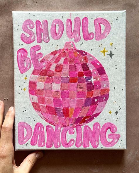 Acrylic paint on 8x10 canvas.  Hand painted by me. Disco Acrylic Painting, Painting Disco Ball Easy, Painting With Thoughts, Preppy Disco Ball Painting, Painting Ideas On Canvas Stars, Mirrorball Painting Easy, Easy Painting Ideas On Canvas Acrylics, Easy Fun Canvas Painting Ideas, Messy Painting Ideas