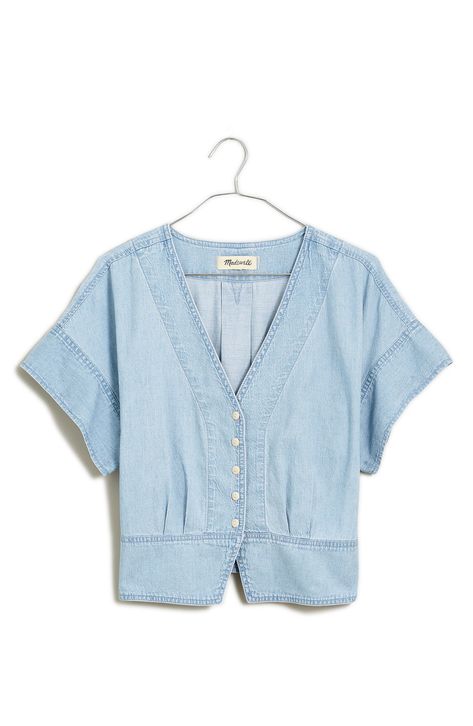 Madewell Pleated Short Sleeve Denim Top | Nordstrom Pleated Shorts, Madewell Denim, Denim Top, Spring Summer Fashion, Capsule Wardrobe, Madewell, Summer Fashion, Short Sleeves, Nordstrom