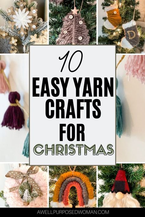 Easy Diy Yarn Ornaments, Christmas Crafts For 8 Yr Girl, Ladies Night Christmas Craft, Christmas Crafts For Seniors Easy, Easy Yarn Christmas Crafts, Christmas Craft For Girls Night, Diy Yarn Christmas Decorations, Chunky Yarn Christmas Crafts, Girls Night Craft Ideas Christmas