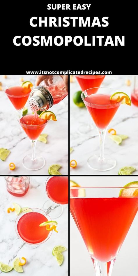 Clausmopolitan Drink, Christmas Cosmopolitan, Christmas Cocktails Easy, Complicated Recipes, Liqueurs Recipes, Colorful Drinks, Best Christmas Recipes, Festive Cocktails, Frozen Cranberries