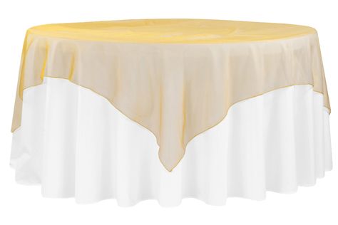 Organza+72"+Square+Table+Overlay+-+Gold+Antique Lighted Wedding Centerpieces, Terracotta Table, 120 Round Tablecloth, Organza Overlay, Table Clothes, Sequin Tablecloth, Sequin Table, Cozy Dinner, Chair Sash