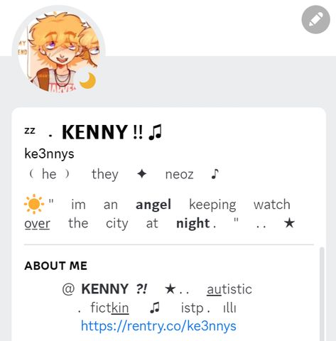 ♡﹒﹒ discord prof template !! — click link for full prof copy & paste !! ﹒﹒ so srry if cmts r off ,, pinterest is being weird !! — discord , discord profile , discord bio , profile inspiration , discord prof Discord Bio, Cool Pfps For Discord, Cute Bios, About Me Template, Cute Text Symbols, Being Weird, Discord Profile, Name Decorations, Business Fonts