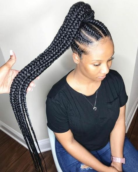 Cornrow High Ponytail, High Ponytail Cornrows Black Women, Braided High Ponytail Black Women, Cornrows 2023, Cornrow Ponytails, High Ponytail Cornrows, Trending Cornrows, Braids Trending, Cute Cornrows