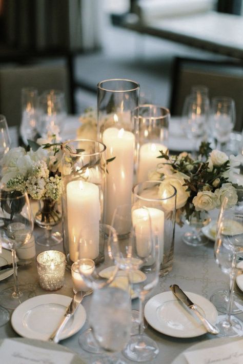 Candles On Wedding Reception Tables, Tuscany Wedding Centerpieces, Circle Table Wedding Decor Candles, Simple Wedding Candle Centerpieces, Wedding Centerpieces Peonies, Candle Trio Wedding Centerpiece, Peonies Table Decor, Candle Focused Wedding Centerpiece, Wedding Table Scape With Candles