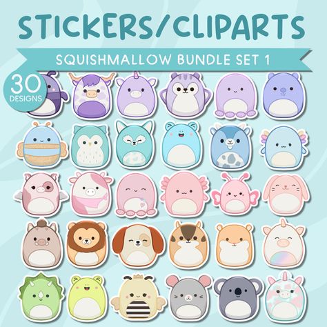 Squishmallows Stickers Bundle Printable Squis Squishmallows Stickers, Squish Mallows, Superhero Stickers, Png Stickers, Border Png, Cute Animal Clipart, Cute Planner, Animal Designs, Clip Arts