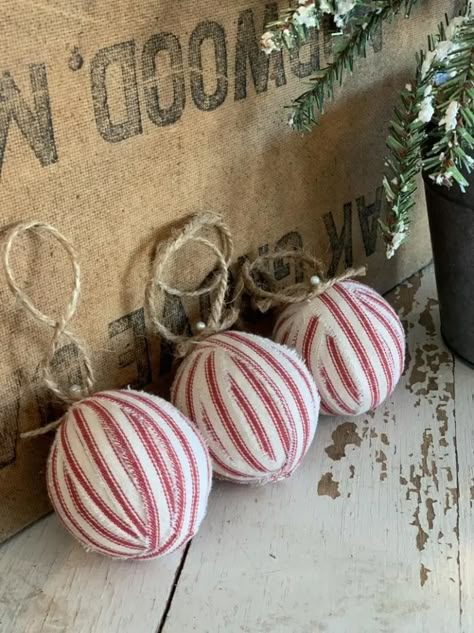 These red ticking farmhouse style ornaments are one of many items on this post. If you are shopping for Christmas decorations, then you need to check out this post. Christmas Decorations Farmhouse, Pin Ornaments, Red And White Christmas Decor, Recycled Christmas Decorations, Shopping For Christmas, Red Christmas Ornaments, Rustic Christmas Ornaments, For Christmas Decorations, Red White Christmas