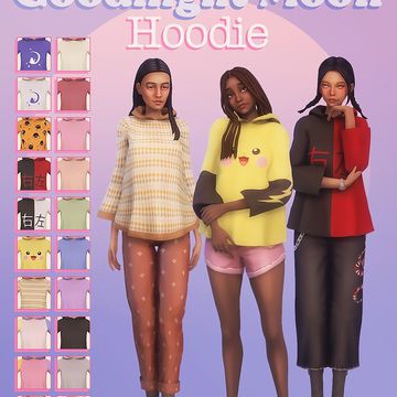 Sims 4 Cc Maxis Match Pjs, Sims 4 Hoodie Cc, Sims 4 Cc Pjs, Sims Tops, Oversized Hoodie Dress, Moon Hoodie, Feminine Clothes, Clothes Cc, Cc Folder