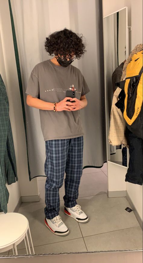 Flannel Pants Outfit Men, Flannel Pants Outfit, Checked Pants Outfit, Checked Pants, Blue Rose Tattoos, Men Haircut Curly Hair, Pants Outfit Men, Shoe Shopping, Haircut Curly