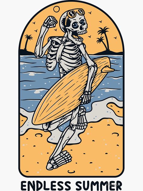 Surf Stickers, Skeleton Sticker, Retro Surf, Surf Design, Svg Summer, Summer Surf, Summer Svg, Design Sticker, Surf Art