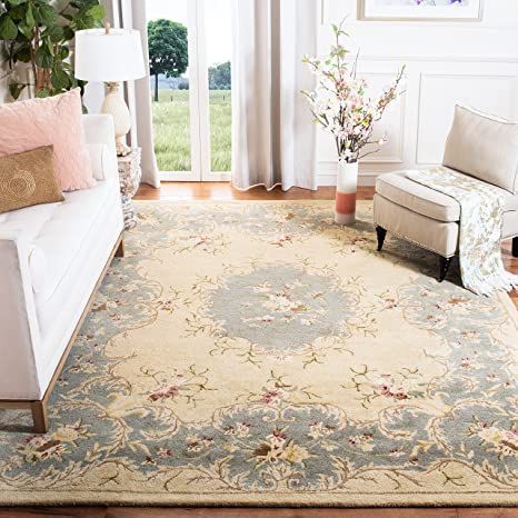 Safavieh Bergama Collection BRG166A Handmade French Country Premium Wool Area Rug, 6' x 9', Ivory / Light Blue French Country Rugs, Area Room Rugs, Light Blue Rug, Light Blue Area Rug, Rug Direct, Handmade Lighting, Farmhouse Style House, Hand Tufted Rugs, Wool Area Rug