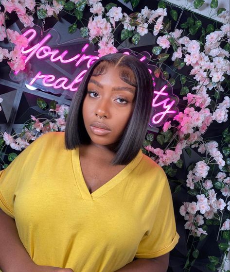 Middle Part Bob Wig Black Women, Short Bob Frontal Hairstyles, Fresh Tip Acrylic Nails, Middle Part Frontal Bob, Bob Hairstyles For Black Women Sew In Middle Part, Frontal Bob Wig Middle Part, Closure Bob Quick Weave Middle Part, Bob Lace Front Wigs Middle Part, How To Style Bob Frontal Wig