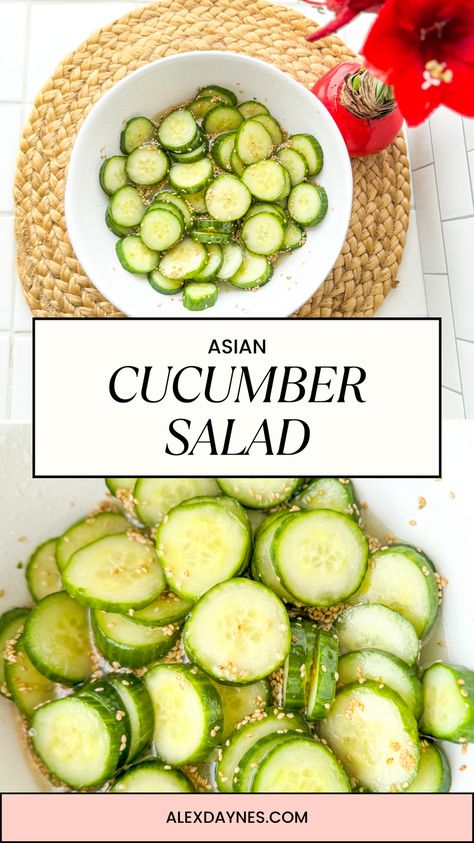 This easy Asian Cucumber Salad recipe is light and refreshing! It is the perfect crunchy side dish for any Asian-inspired feast. It’s made with Persian cucumbers, rice vinegar, sesame, ginger, garlic, and sugar. They are sweet, spicy if you prefer, and crispy. Everyone who tries this salad is going to love it! Make it with me! Persian Cucumber Recipe, Cucumber Salad Rice Vinegar, Persian Cucumber Salad, Easy Asian Cucumber Salad, Asian Cucumber Salad Recipe, How To Store Cucumbers, Marinated Salad, Spicy Cucumber Salad, Side Dishes For Salmon