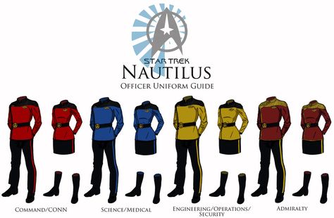 Starfleet Uniforms by Christian-Lee Uniform Concept Art, Space Uniform, Sci Fi Uniform, Star Trek Rpg, Star Trek Costume, Star Trek Uniforms, Medical Engineering, Star Fleet, Sci Fi Clothing