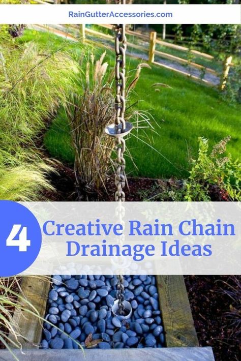 4 Creative Rain Chain Drainage Ideas (Basins) | Rain chain, Rain chain diy, How to make a rain chain Rainchain Ideas Gardens, Rain Chain And Barrel, Rain Chain With Rain Barrel, Rain Chain To Rain Barrel, Rain Chain Into Rain Barrel, Rain Chain Water Collection, Chain Rain Gutters, Rainscaping Ideas Diy, Chain Gutter Downspout