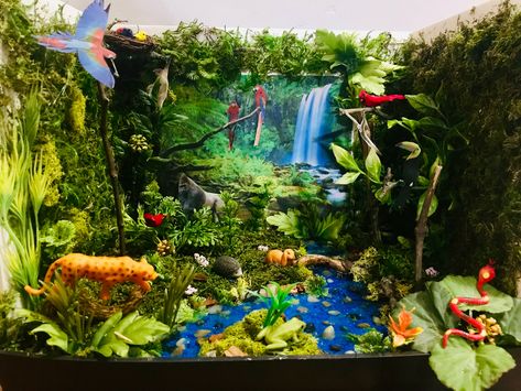 Rain Forest Biome Project, Rainforest Project Ideas, Rainforest Habitat Diorama, Amazon Rainforest Diorama, Rainforest Diorama Ideas, Jaguar Diorama, Rainforest Diorama Shoebox For Kids, Rainforest Biome Shoebox Project, Tropical Rainforest Biome Project