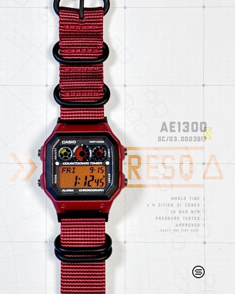 Casio AE1300 Mod RESQ DELTA Casio Royale, Casio Ae1200, Wrist Clock, Casio Watches, Masc Outfits, Fancy Watches, Retro Watches, Street Style Outfits Men, G Shock Watches