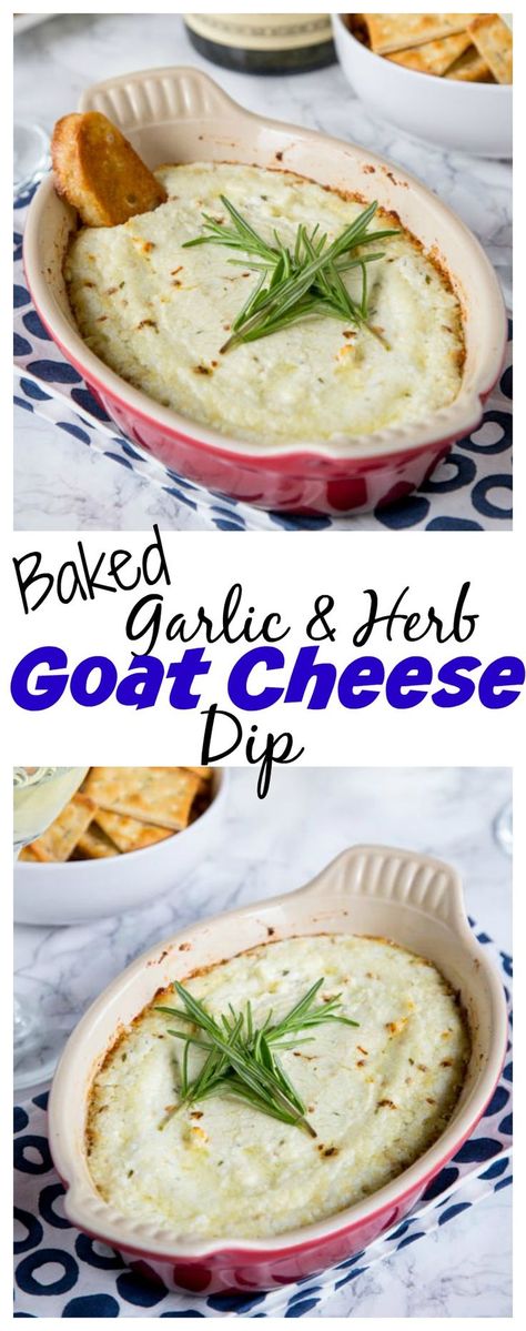 Garlic Herb Baked Goat Cheese Dip – melty, cheesy baked goat cheese dip with lots of garlic and herbs! Baked Goat Cheese Dip, Goat Cheese Dip, Chips Dip, Baked Goat Cheese, Diy Easy Recipes, Goat Cheese Recipes, Cheesecake Dip, Monogram Shirt, Think Food