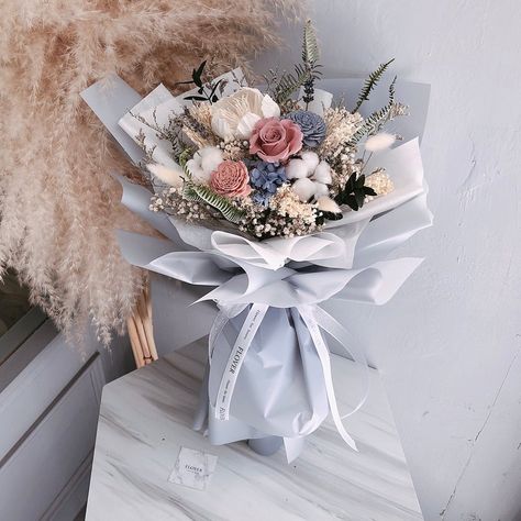 Blue Pink Bouquet, Pink And Blue Bouquet, Bouquet Wisuda, Valentine Arrangements, Preserved Flower Bouquet, Artificial Flower Bouquets, Preserved Bouquet, Blue Flowers Bouquet, Ideas Valentines Day