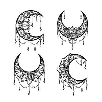 Moon Ornamental Tattoo, Mandala Moon Tattoo, Moon Mandala Tattoo, Mandala Moon, Mandala Inspiration, Dream Catcher Mandala, Mandala Ideas, Moon Coloring Pages, Moon Mandala