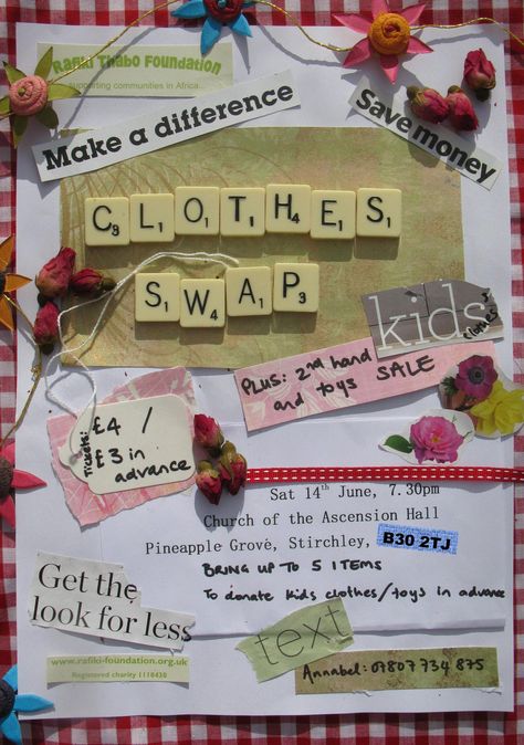 clothes-swap-poster Clothes Swap Poster, Fashion Zine Inspiration, Swap Meet Ideas, Clothes Swap Party, Sustainable Fashion Infographic, Girl Guide Swaps, Clothing Exchange, Selling Clothes Online, Swap Shop