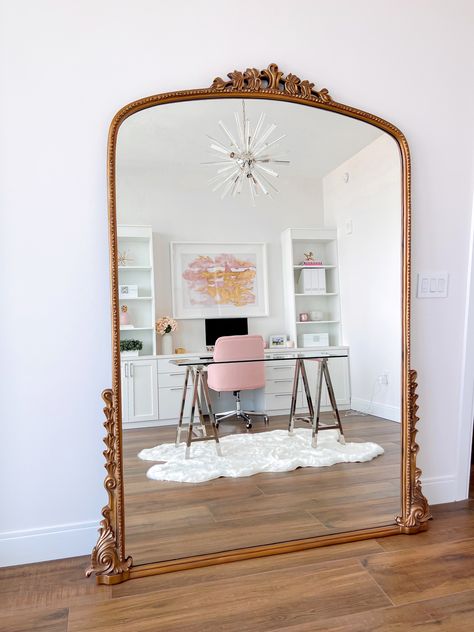 Large Mirror In Bedroom, Anthropologie Home Decor Inspiration, Mirror Floor Length, Small Office Ideas Home, Anthropologie Home Decor, Dining Room Mirror, Gleaming Primrose Mirror, Large Gold Mirror, Mirror Arch