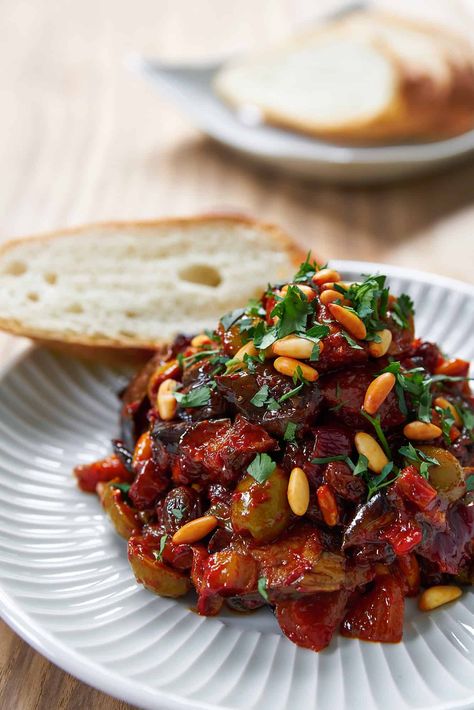 Eggplant Tapenade, Sicilian Salad, Sicilian Caponata, Caponata Recipe, Eggplant Caponata, Eggplant Dishes, Sicilian Recipes, Eggplant Recipes, Italian Dishes