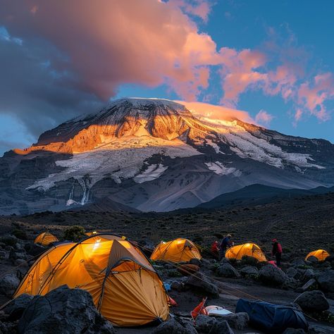 Dramatic Camping on Kilimanjaro: Setting Up Base Under the Peaks ⛺🏔️ Witness the awe-inspiring moment as climbers set up their tents against the dramatic backdrop of Mount Kilimanjaro. With the towering peak above and the rugged landscape all around, this scene captures the thrill of adventure and the breathtaking beauty of Tanzania’s highest mountain. The determination of the climbers paired with the grandeur of Kilimanjaro makes for an unforgettable experience.🌄✨ Easy Travel is a proud ... Kilimanjaro Summit, Kilimanjaro Mountain, Travel 2025, Rugged Landscape, Mt Kilimanjaro, Tanzania Travel, Mount Kilimanjaro, Breathtaking Beauty, Easy Travel