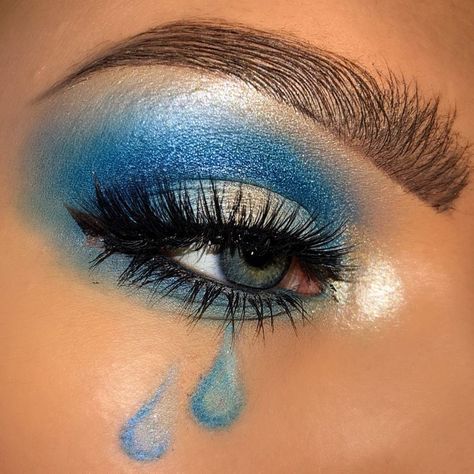 Tear Drop Makeup Look, Inside Out 2 Makeup Ideas, Smurf Makeup, Inside Out Makeup Ideas, Rainy Makeup, Inside Out Inspired Makeup, Blue Tears Makeup, Tear Drop Makeup, Inside Out 2 Makeup